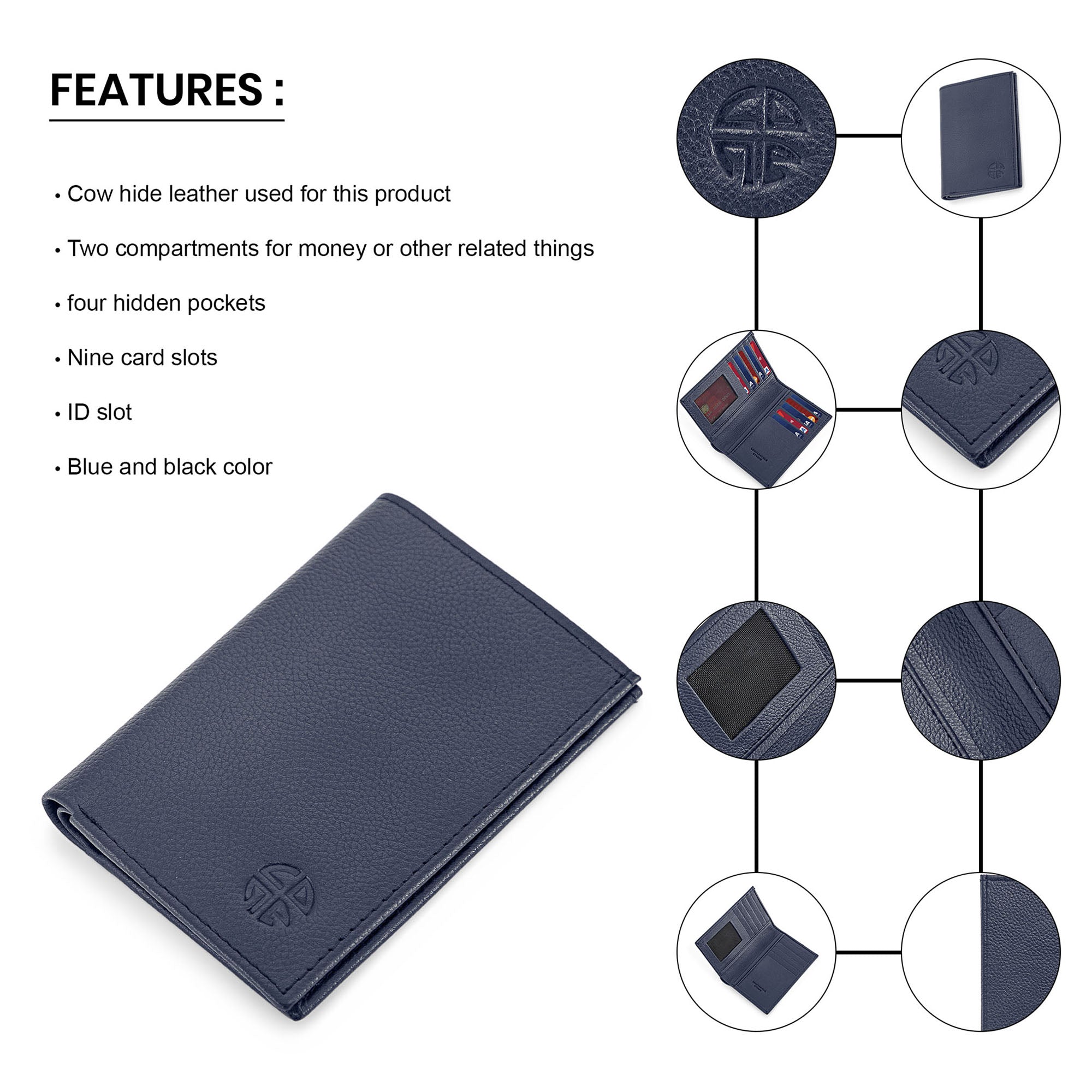 Bifold Book Style Leather Wallet