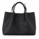 Aurelia Micro Braided Leather Tote – Handwoven Intrecciato Leather Shopper Bag
